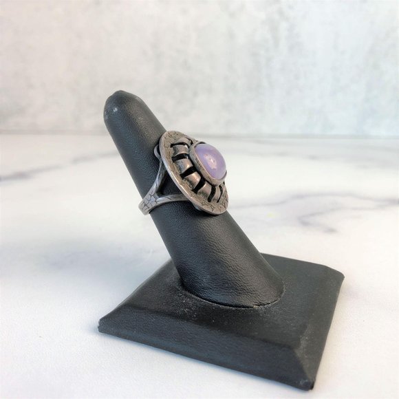 Mexican Sterling Silver Purple Art Glass Ring - Picture 8 of 16